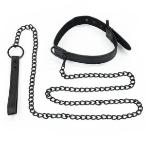 collar-with-leash-black-matt LOVETOY Halsband met Riem Zwart Mat