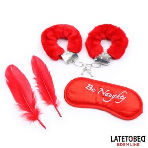 3-pieces-bondage-set-cuffs-eye-mask-and-feathers LATETOBED BDSM-lijn 3-delige bondage set: handboeien, oogmasker en veren