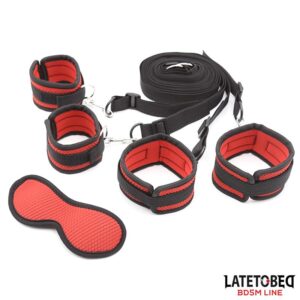 bed-eestraint-set-with-blindfold-adjustable-cuffs LATETOBED BDSM-lijn Bedbeperkingsset met blinddoek en verstelbare handboeien